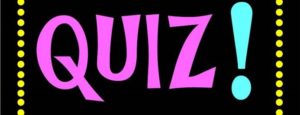 "QUIZ!" in purple letters on a black background