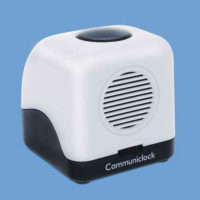 A small black and white Communiclock talking clock.